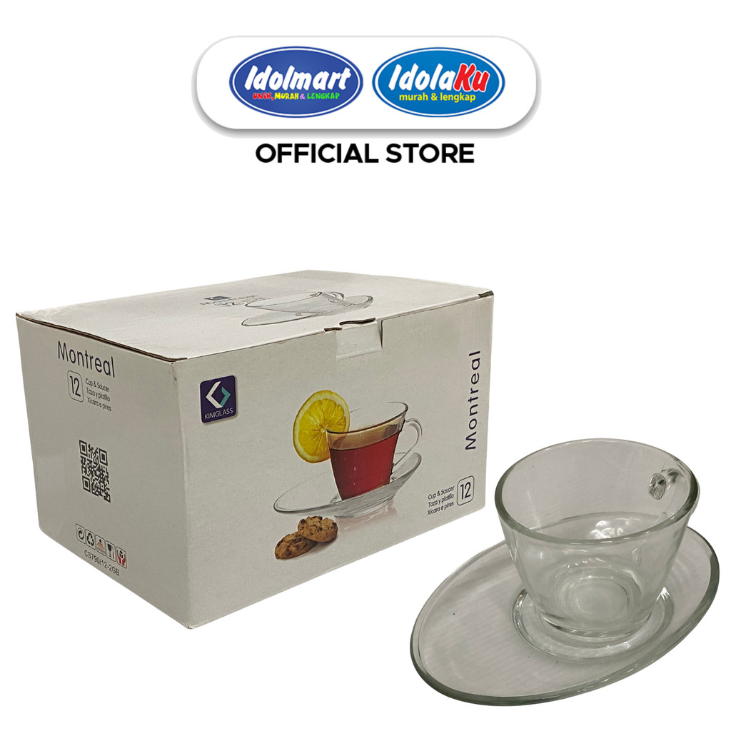 UNIQU KimGlass Montreal Cup & Saucer Gelas Kaca dengan Tatakan Isi 12 pc
