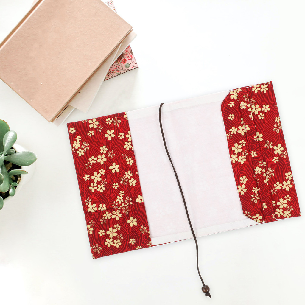 

Cover Book Gold-stitched Flower Decorating Cloth Bookcover Sleeve with Zipper Red