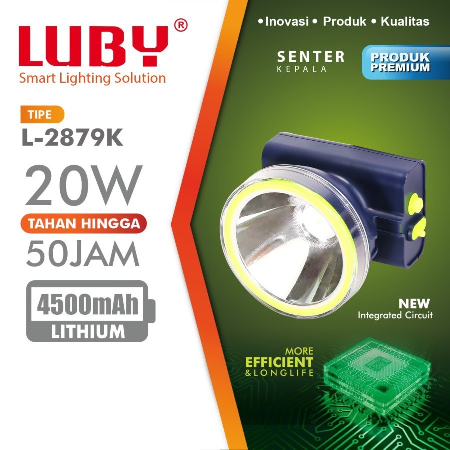 Senter Kepala Luby 2879 Headlamp Head Lamp Nyala Putih Kuning 20Watt 50jam