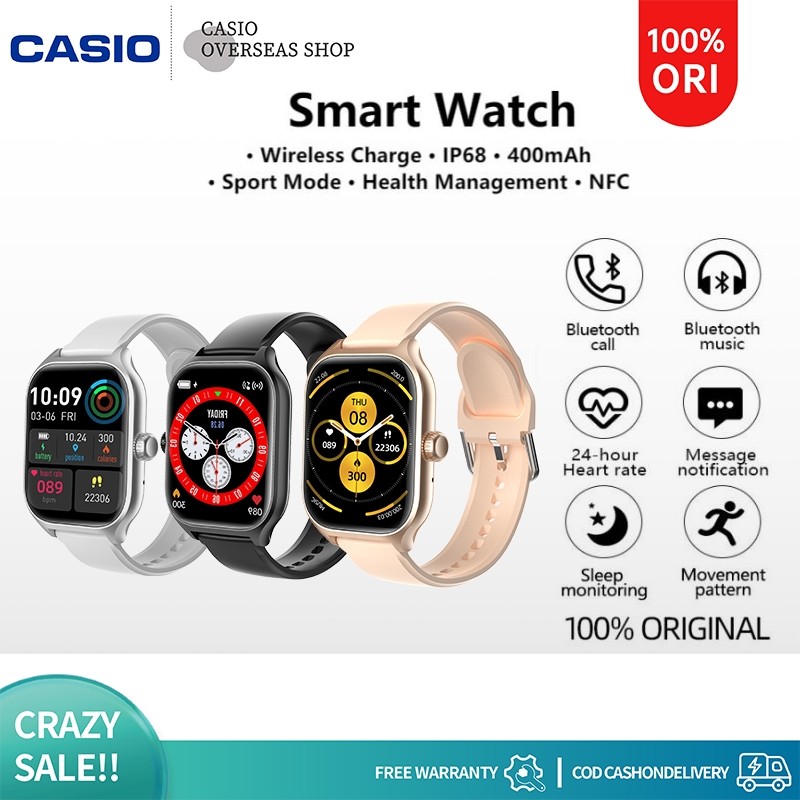

CASIO Smart Watch Original Pelacak kebugaran layar penuh 2,19 inci panggilan bluetooth jam tangan pintar tahan air C28Pro