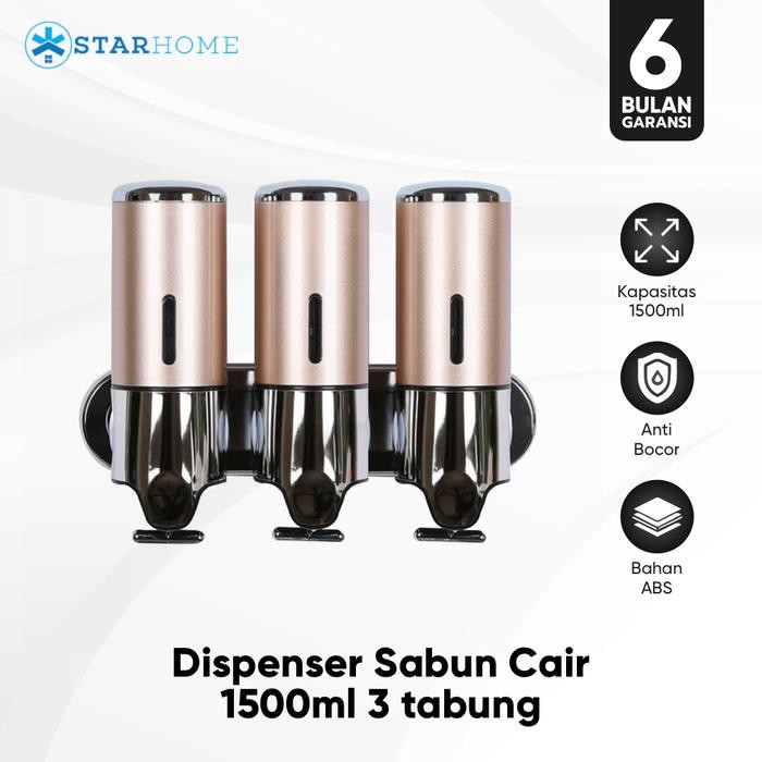 

Homivo Dispenser Sabun Cair 1500ml Lock Tempat Sabun Cair 3 Tabung - Emas