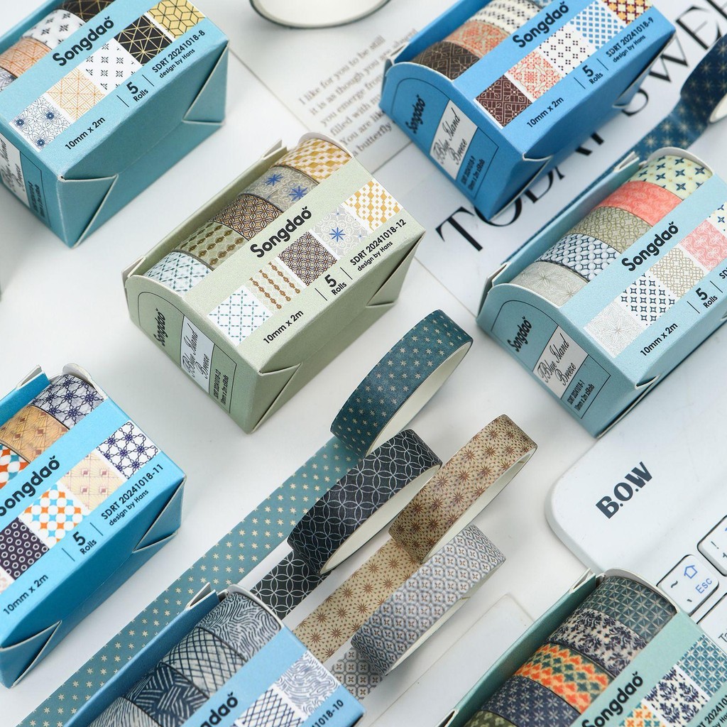 

Set Washi Tape 5 Rolls / 1 Box Washi Tape Masking Tape BLUE SKY PATTERN EDITION Jasking Tape Aesthetic Langit Biru untuk Journal & Planner Craftycharm