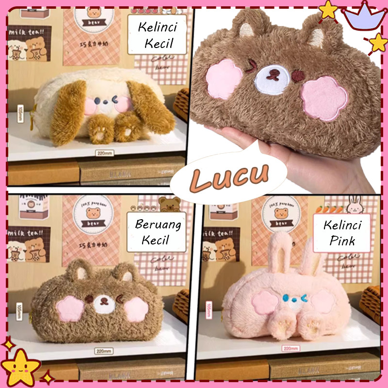 

KHARISMA Pencil Case Kucing Kelinci Plush Lucu Tempat Pensil Multifungsi Alat Tulis Siswa Pria Dan Wanita Large Capacity Cute Pen Bag