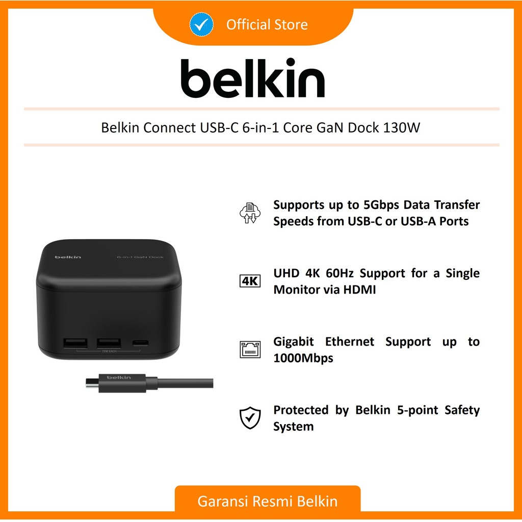 Belkin USB-C 6-in-1 Core GaN Dock 130W (INC018vfBK)
