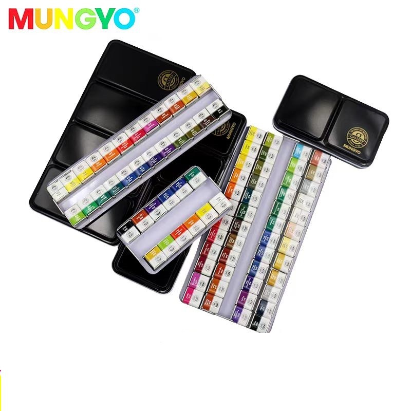 

MUNGYO Solid Watercolor Pigment 12/24/48 Color half pans Iron Box Artist Professional Acuarela Beginner Painting Art Supplies