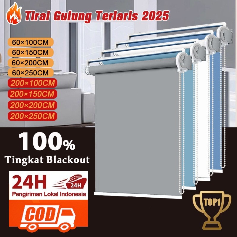 ZENITSTORE Roller Blind Premium Blackout 100%  Dengan Rel Kepala - Tirai Gulung Kedap Air & Anti UV 