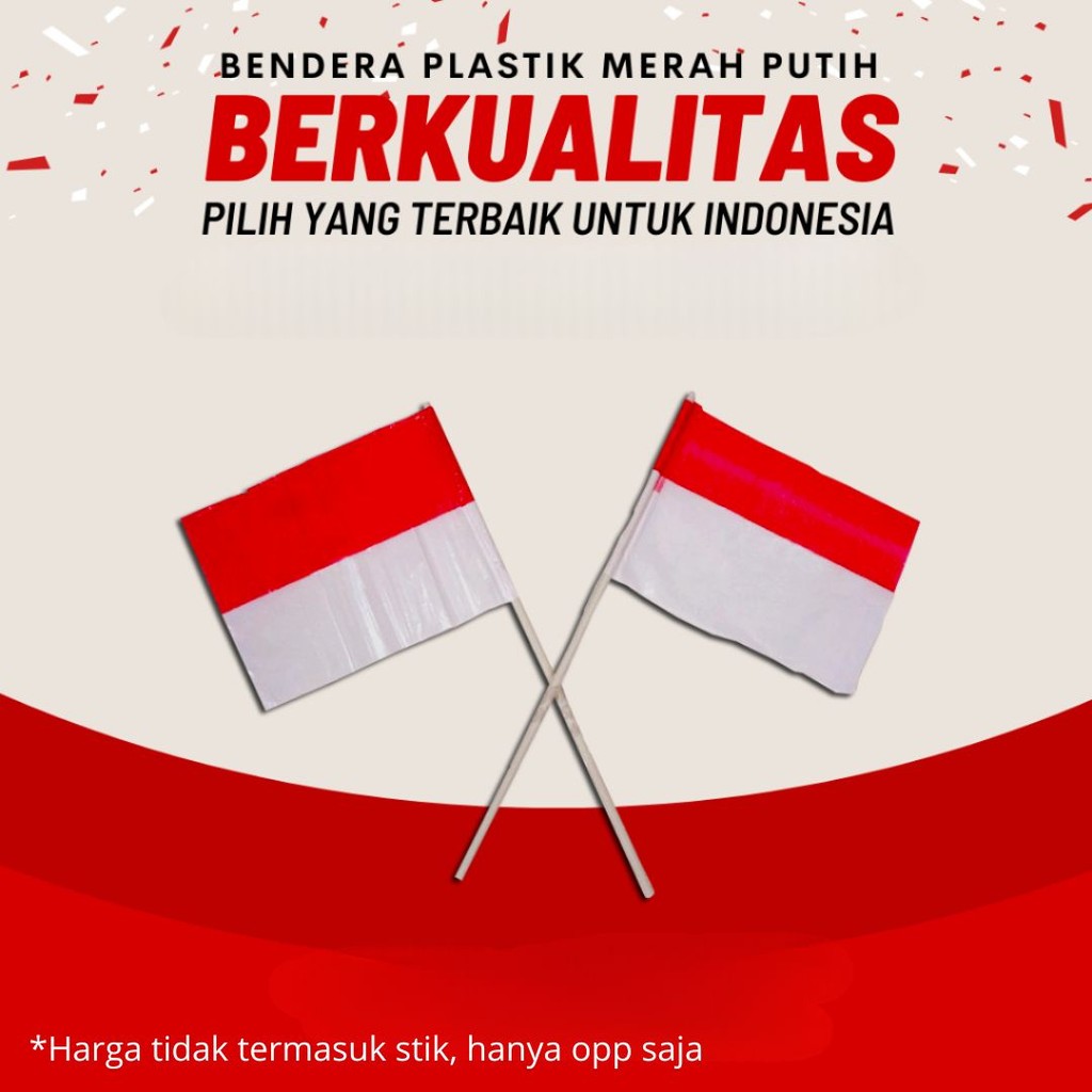

[Min-3] [Isi 100lbr] Uk. 14 x 25 Plastik OPP Bendera Merah Putih Double Seal Plastik Agustus