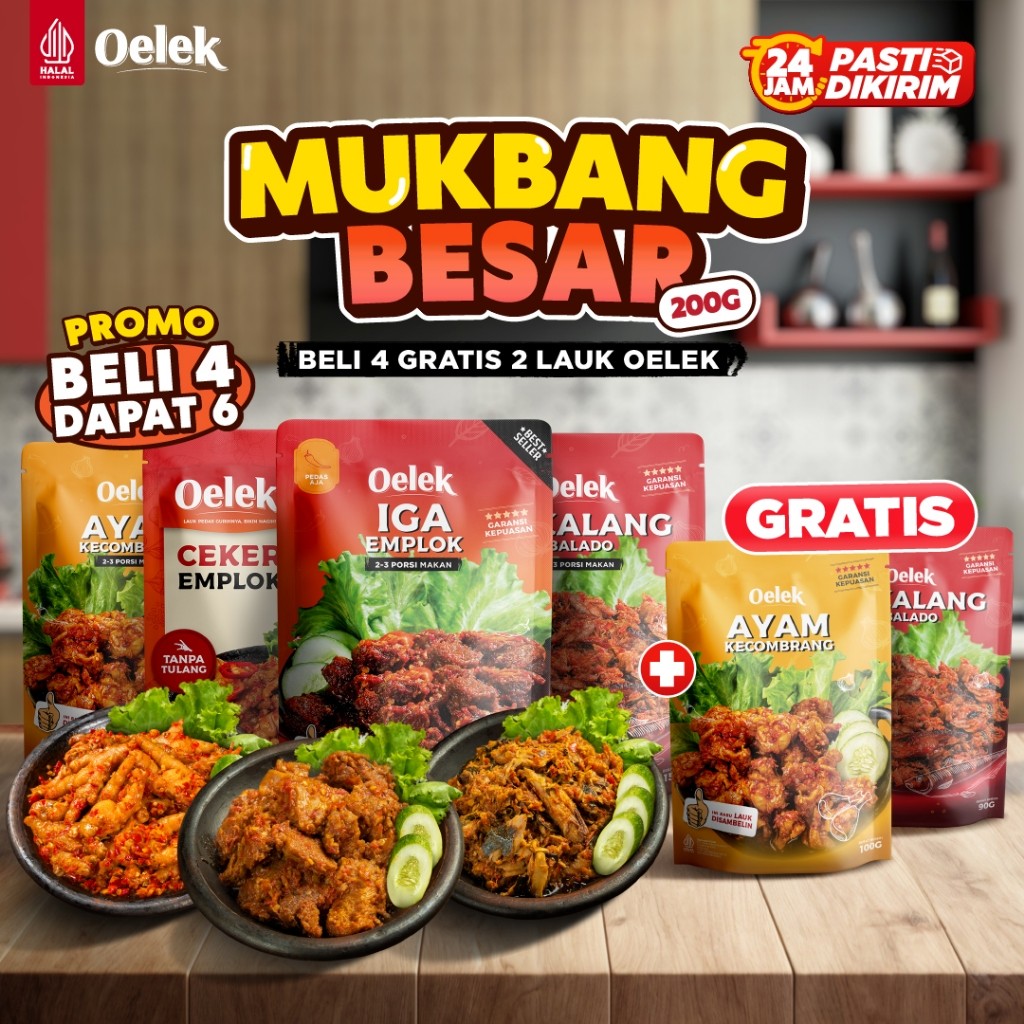 

Gratis 2 Lauk Oelek - Oelek Mukbang Besar 4 Lauk 200gr Bebas Pilih Gratis 2 Lauk Oelek 100 Gr / Iga Emplok / Ceker Emplok / Cakalang Balado / Cumi Cabe Ijo / Ayam Kecombrang / Lauk Siap Saji