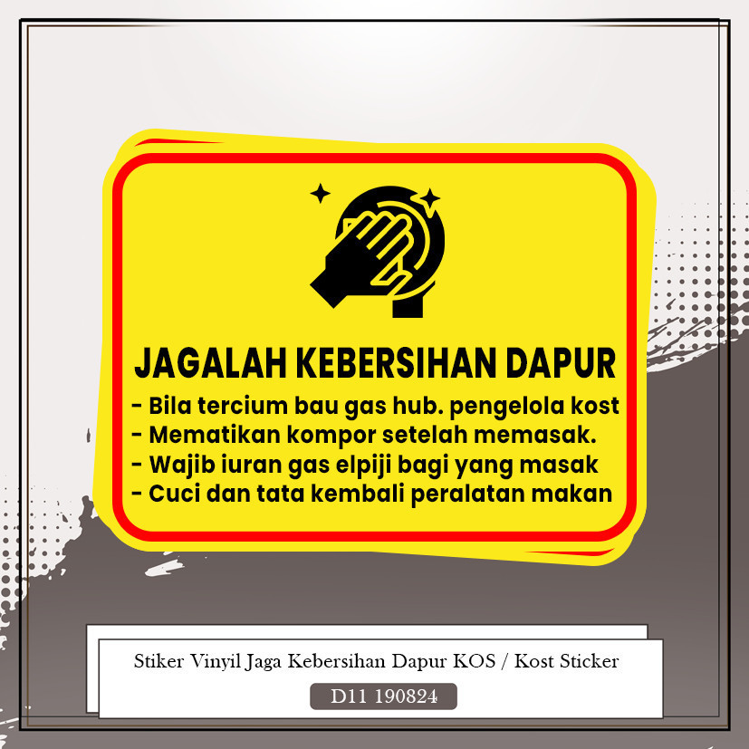Stiker Vinyil Jaga Kebersihan Dapur KOS / Kost Sticker Vinyil Menjaga Kebersihan Dapur KOS / Kost