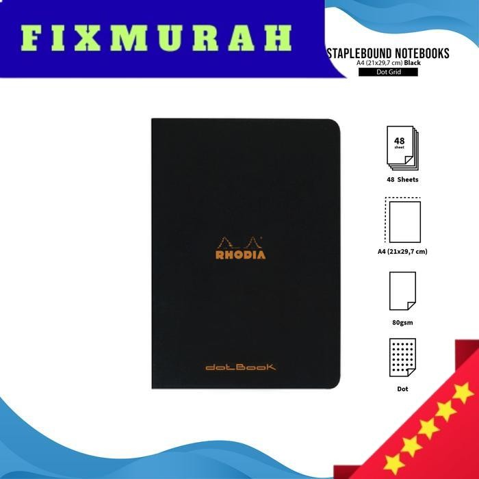 

Buku Catatan Rhodia A4 Staplebound Coated Card Cover Notebook - DOT GRID BLACK