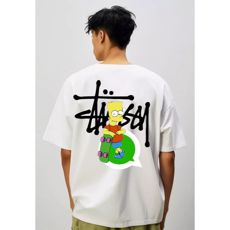 Stussy Bart Simpsons KArtun Article Kaos Oversize Bart x Stussy Hip hop Tshirt Bart Simpsons Oversiz