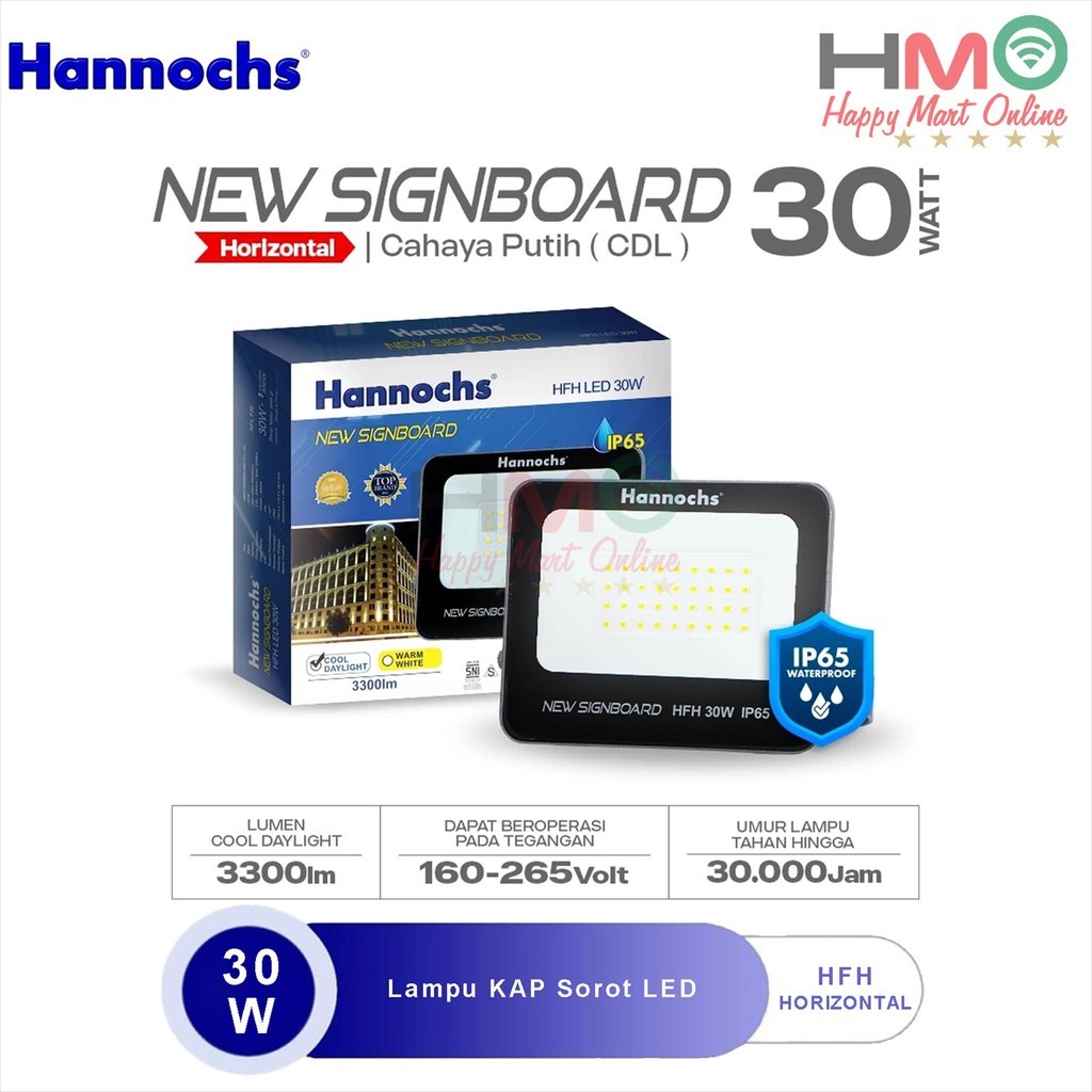 TERLARISHannochs Lampu Sorot 30 Watt Cahaya Putih HFH-30W CDL Kap Sorot Waterproof 30W Flood Light L