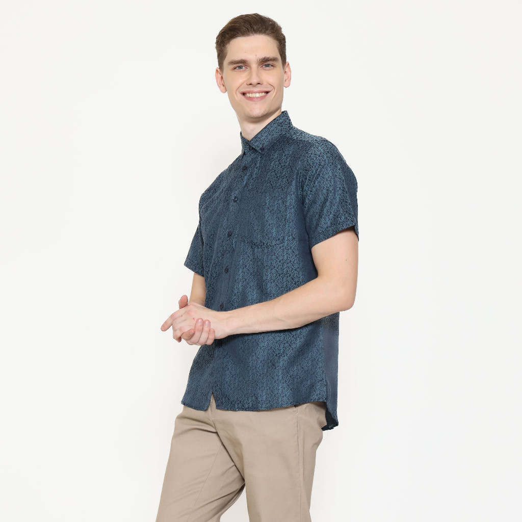 Schoeller Kemeja Formal Pria Lengan Pendek – Navy & Silver – Slim Fit | Artikel MSNS