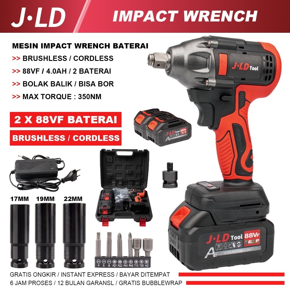 JLD Impact bor baterai 88VF biru impact wrench 13mm mesin bor impact bor cas impact baterai jld 88v 