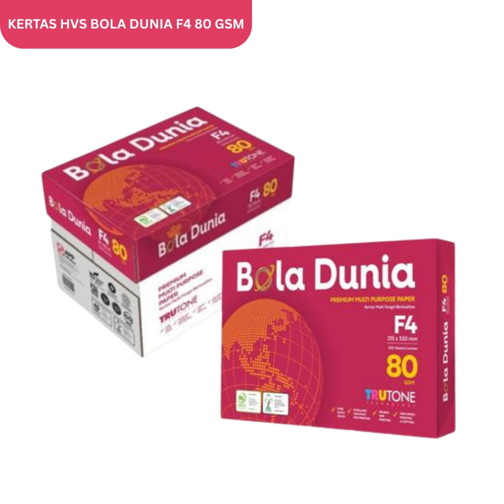 

Kertas HVS Bola Dunia F4 80 GSM Polos Multifungsi Kertas Fotokopi 500 Lembar - RIM - SHESB