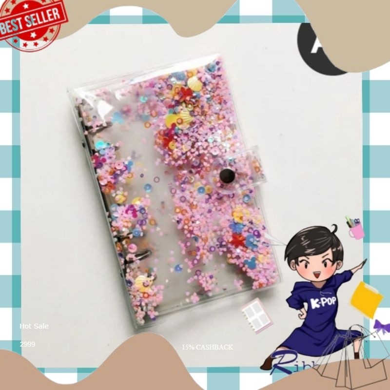 

NEW ARRIVALS (Free Penggaris) A5 / A6 COVER BINDER MANIK SEQUIN CRIMSON LOVE PINK RIBBON