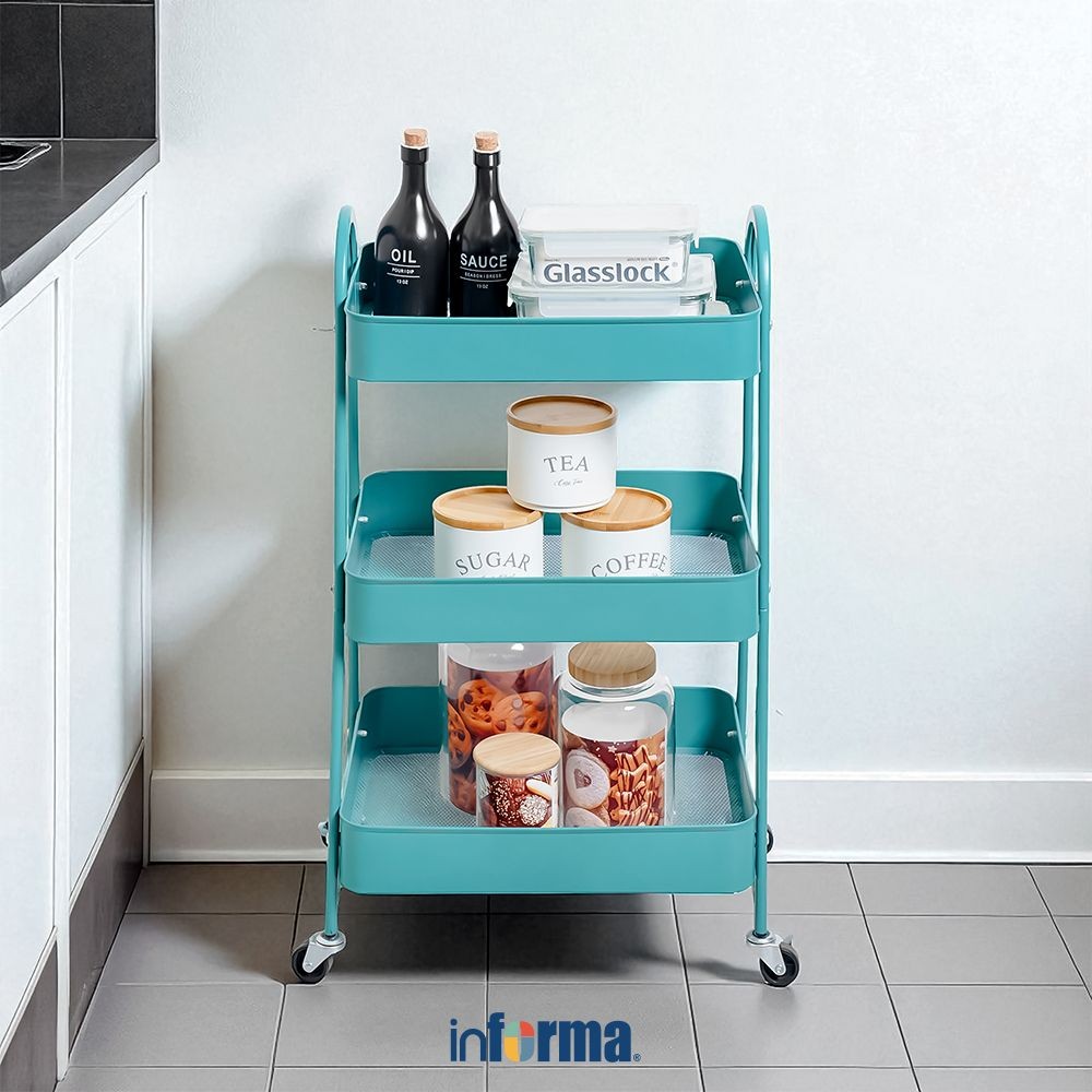 Informa Walter I I Rak Troli Dapur 3 Tingkat - Hijau Tempat Penyimpanan Multifungsi Storage Trolley 