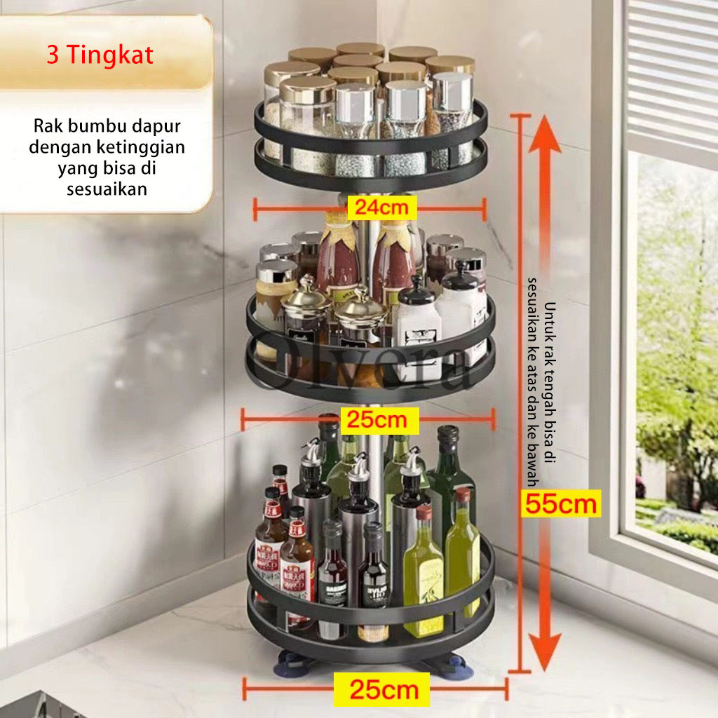 【ZEN】Rak Bumbu Berputar 360 Derajat Rak Bumbu Dapur Rak Dapur Serbaguna Stainless Rotate Kitchen Set