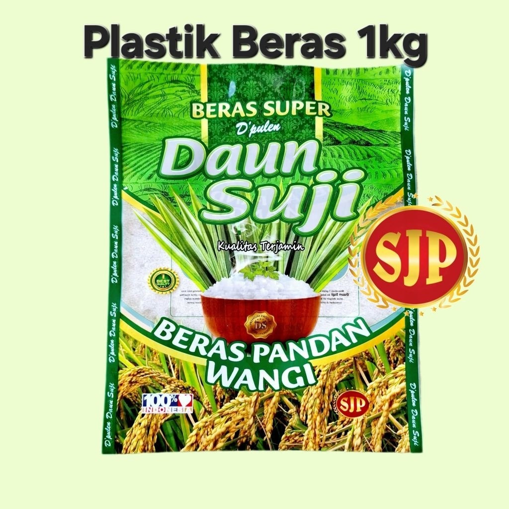 100pcs kantong plastik beras 1kg daun suji laminasi beras super pandan wangi