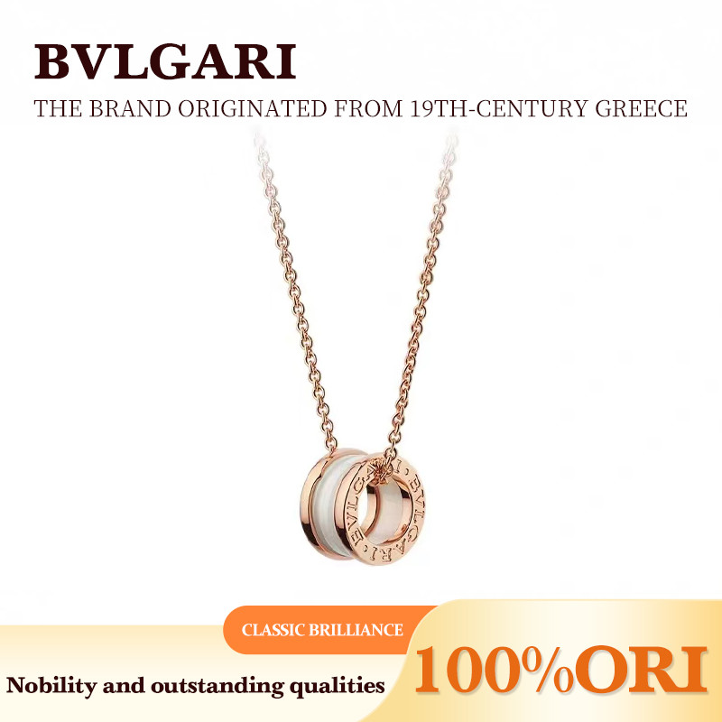 [100% Оriginal]BVLGARI B.ZERO1 series three-ring 18k gold necklace, unisex couple style rose gold