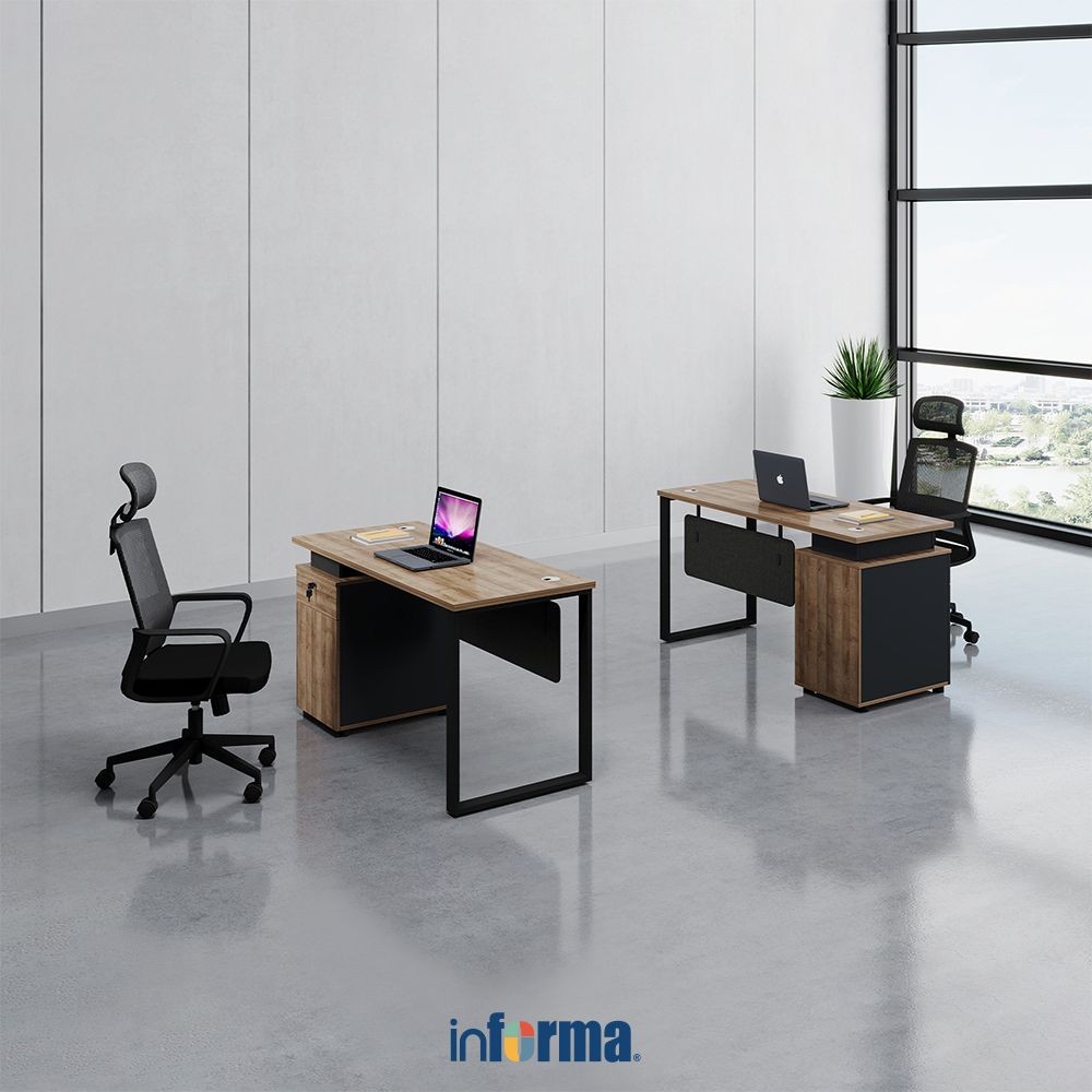 Informa Maine I I Meja Kantor Dengan Laci Penyimpanan 120 cm- Cokelat Kayu Kaldi Office Table Furnit
