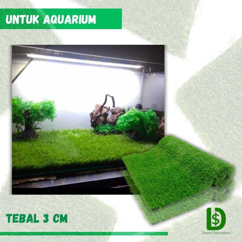 Rumput Sintetis Aquarium 100x50 Untuk Hiasan Aquarium Tebal 3cm Swiss