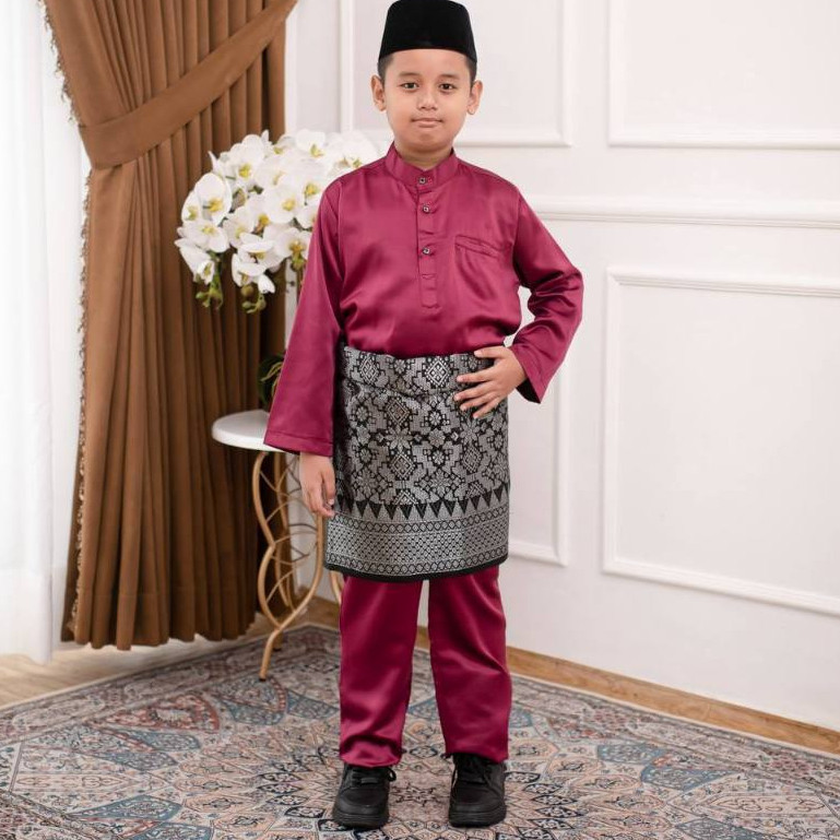 PRILLY BUSANA - Alif Set Couple - Setelan Anak Cowok - Baju Melayu Riau - Oneset Anak Polos