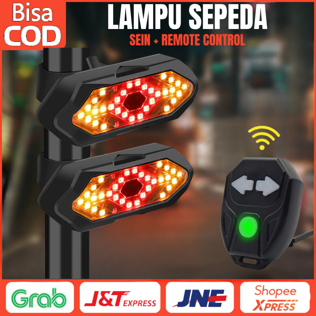 Lampu Belakang Sepeda Nirkabel USB Recharge Lampu Sein Sepeda Remote Control Peringatan Keselamatan