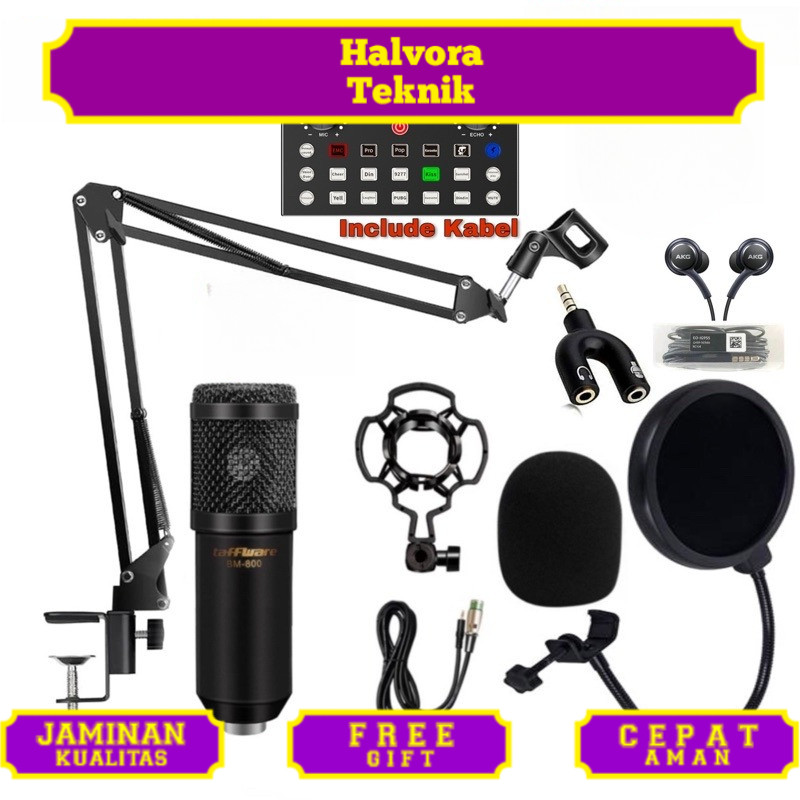 PAKET MICROPHONE Mic Condenser BM 800 + SOUNDCARD V8