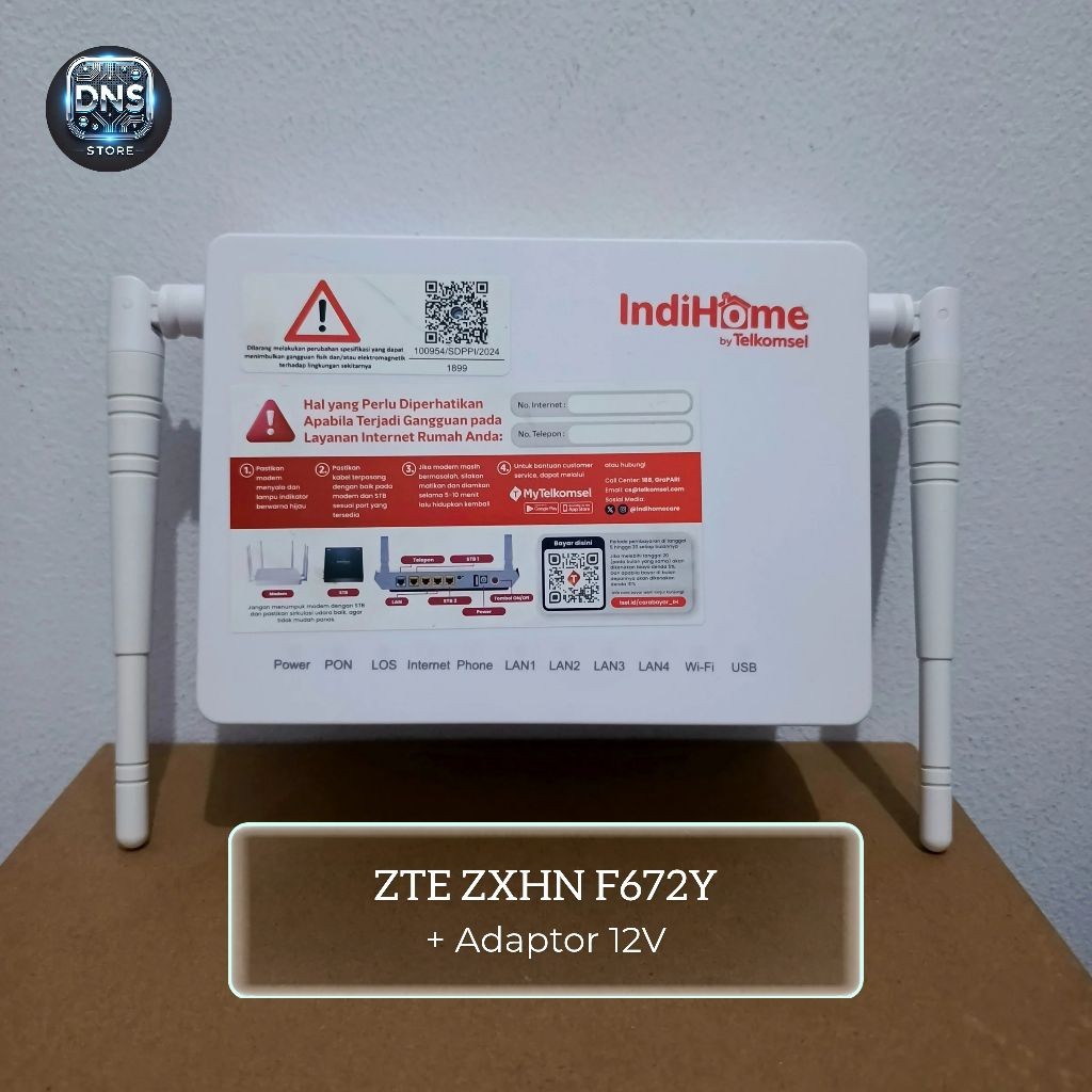ROUTER ONT ZTE ZXHN F672Y (5G) & ADAPTOR 12V PORT BIRU BERGARANSI