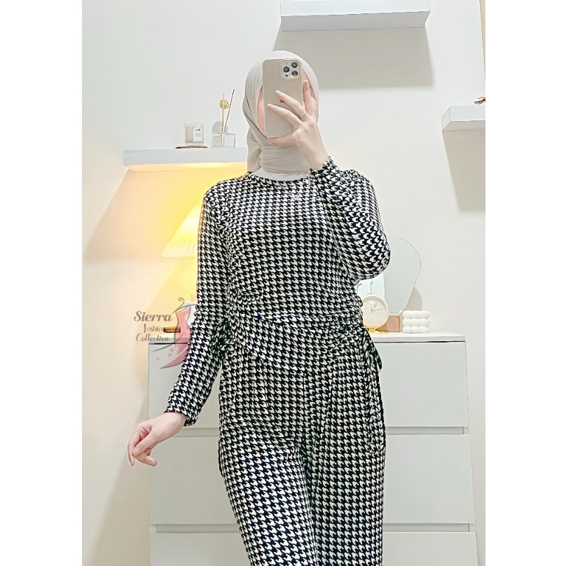 One Set Houndstooth Serut Knit Rib Premium