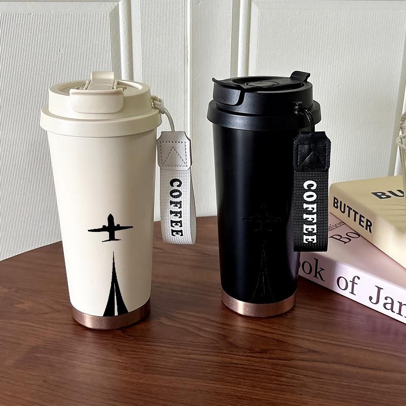 Tumbler Coffee Mug Stainless Steel Dengan Tali CUP 500 ML Cartoon Aircraft Hadiah Berharga Untuk Ora