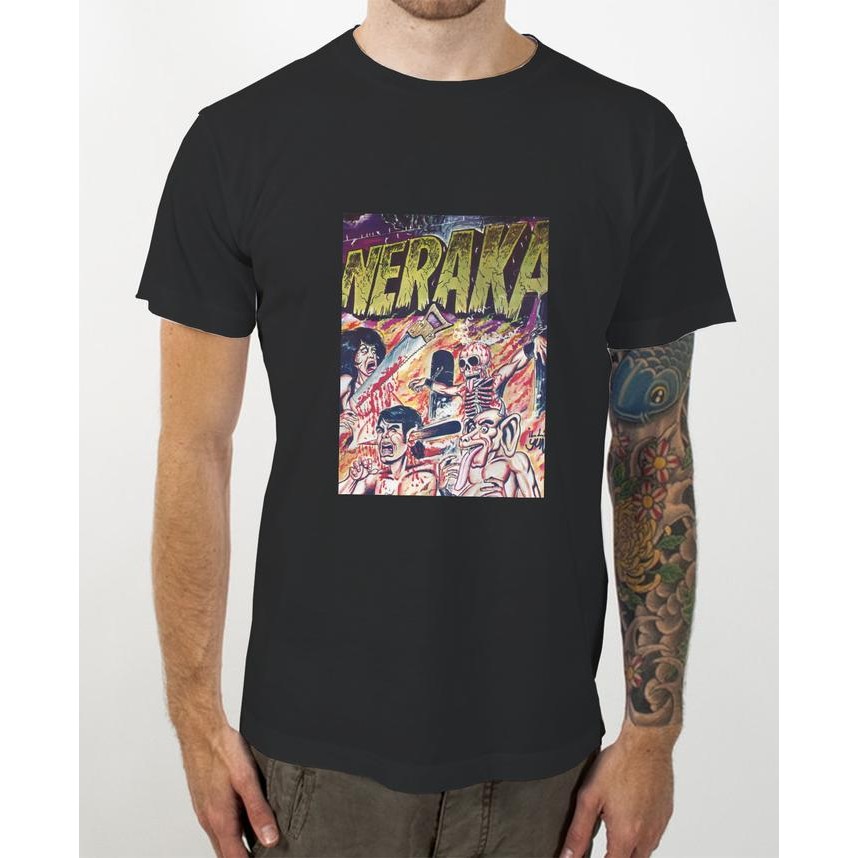 (COD) Kaos T-Shirt HItam Komik Siksa Neraka - S
