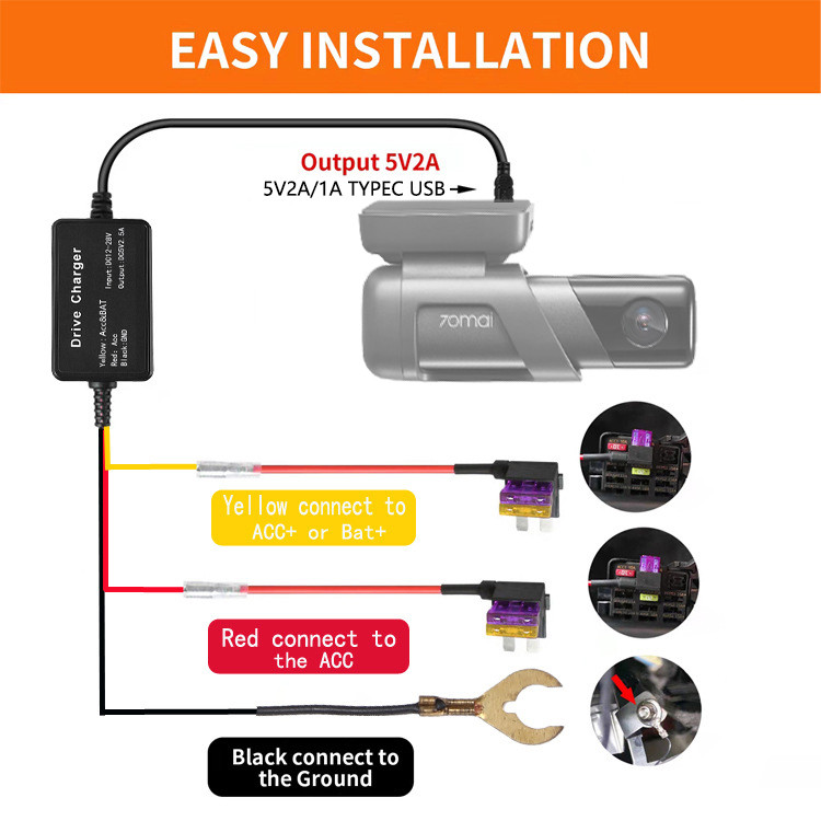 for 70mai Hardwire Kit Parking Surveillance Cable ONLY for 70mai Dash Cam M500 24H Parking Monitor P