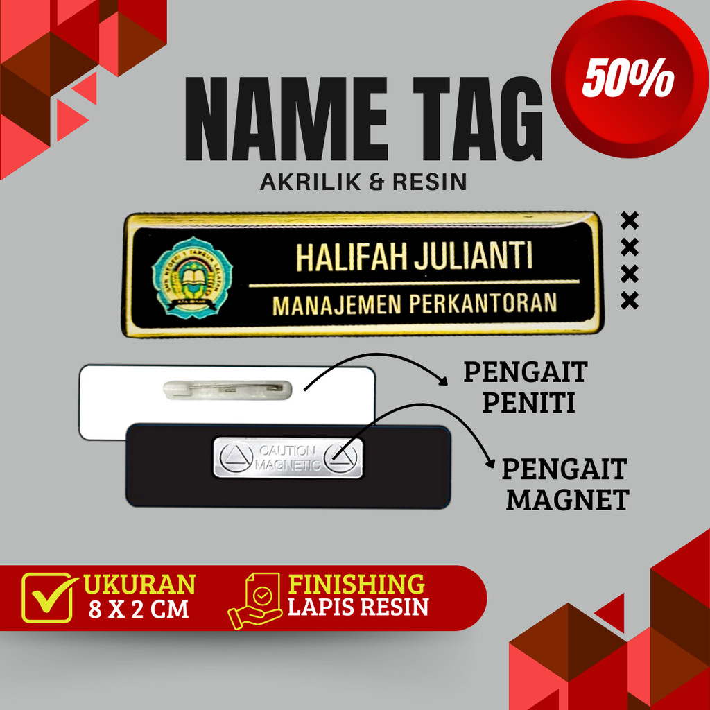 Name Tag Nama Dada Nama Dokter Akrilik Magnet Peniti Gold Silver