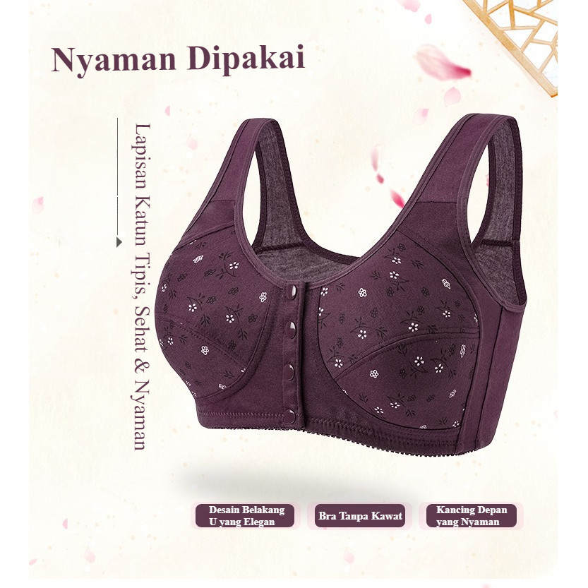Bra Wanita Depan Kancing Tanpa Kawat Nyaman Katun Lembut BH012