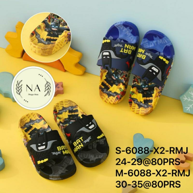 Sandal Selop anak karakter BATMAN S-6088-x1 size 24-35/ sandal anak laki-laki import