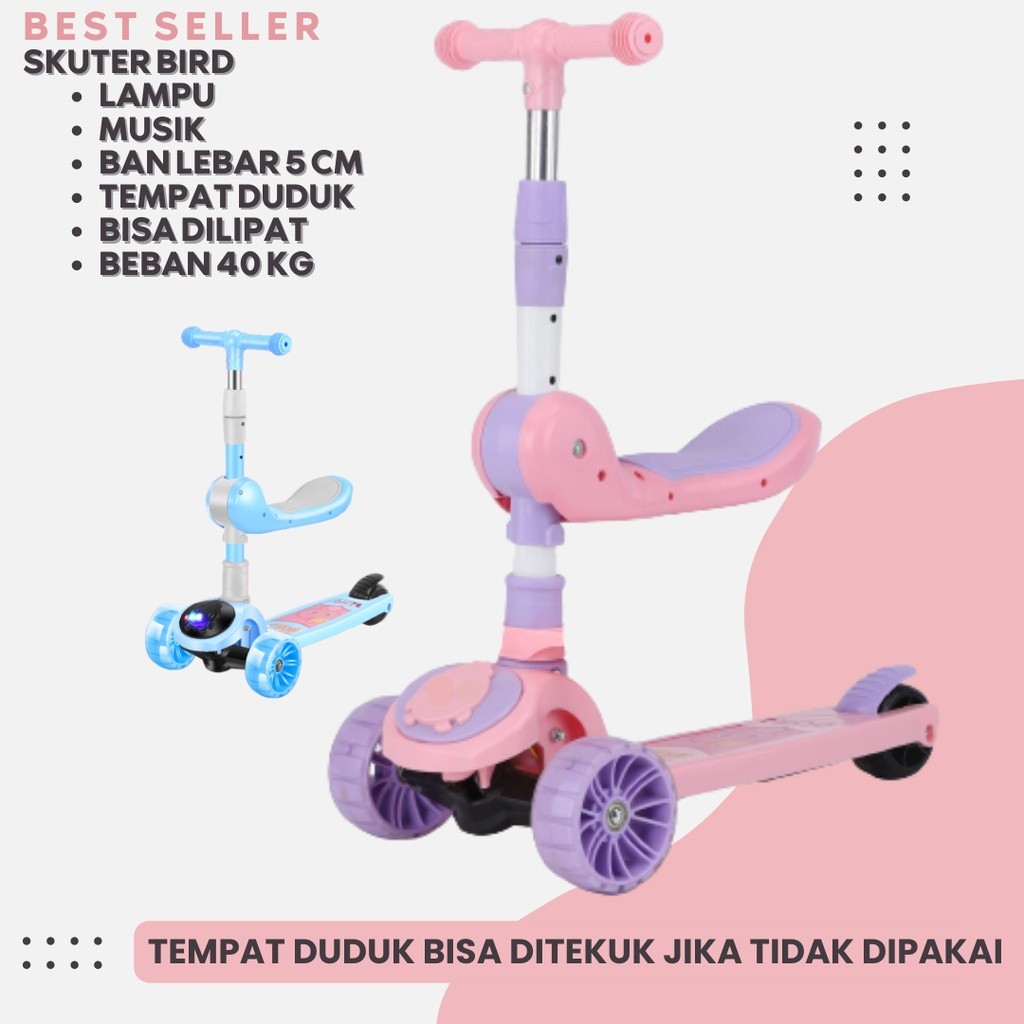 Scooter Anak Skuter Otoped Roda 3 dengan tempat duduk musik lampu yg menyala Multifungsi anak peremp