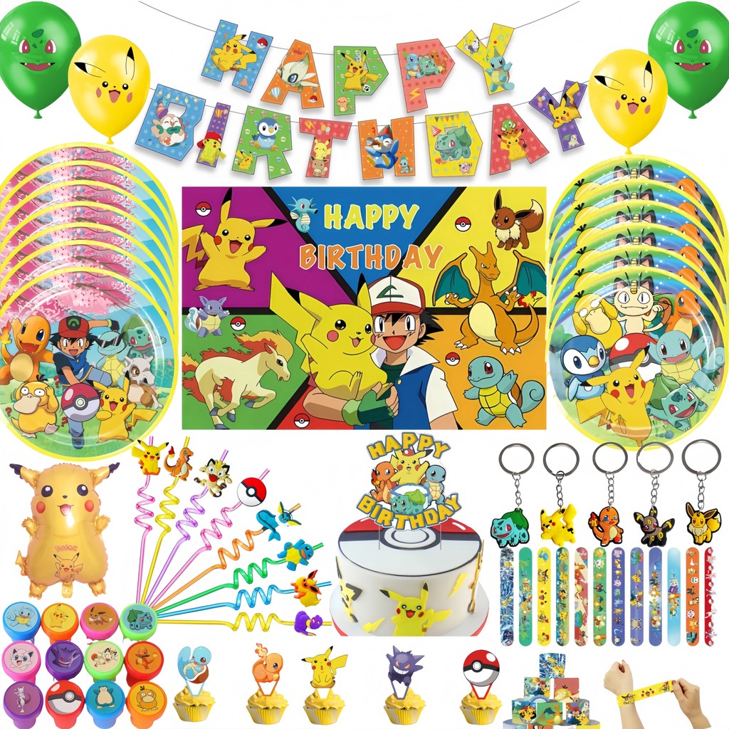 Pokemon Party Decorations Girls Party Pink Tableware Set Plate Cup Napkin Tablecloth Baby Shower Kid