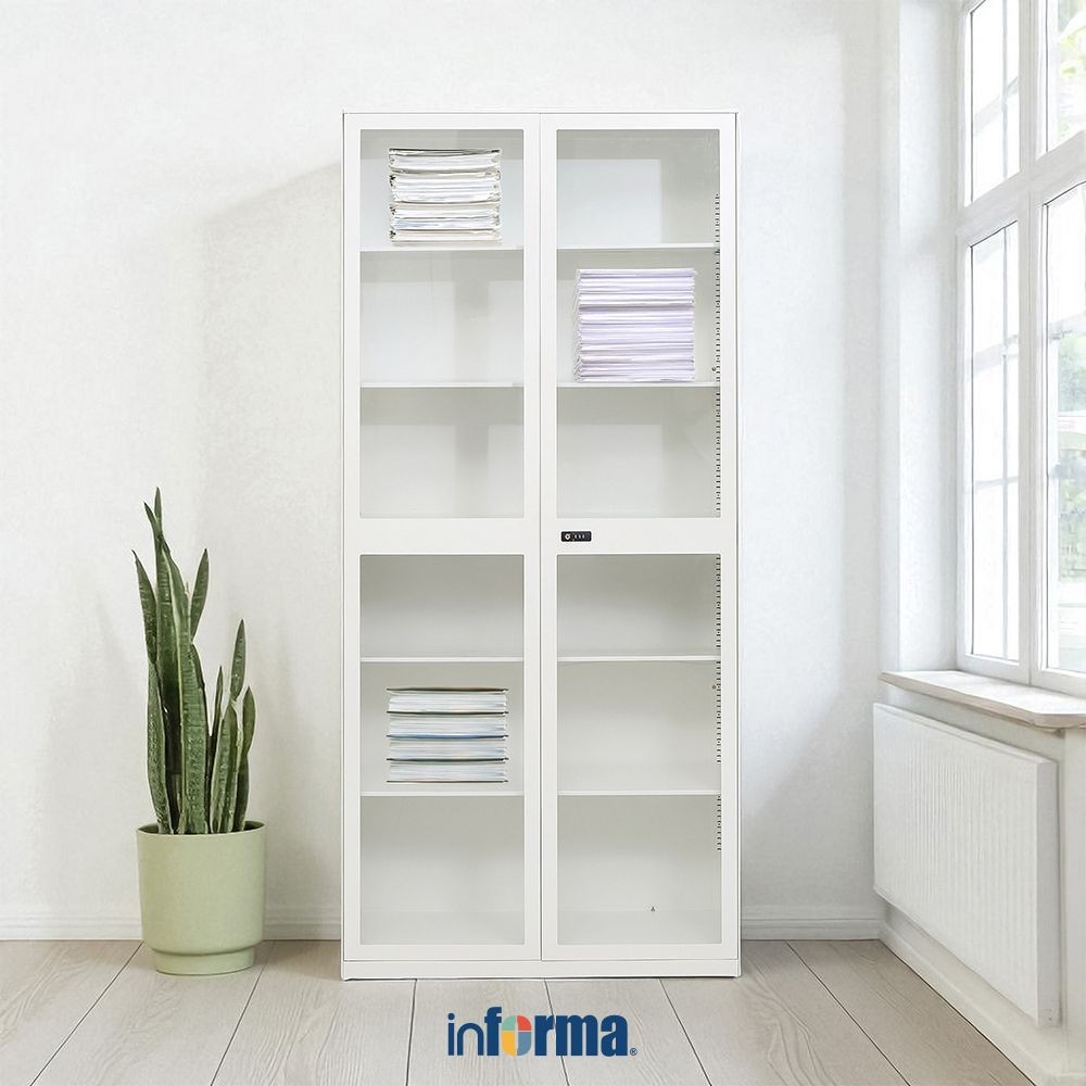 Informa Carter V2 Lemari Arsip Kantor Numeric Lock Metal 2 Pintu Kaca - Putih File Cabinet Lemari Be