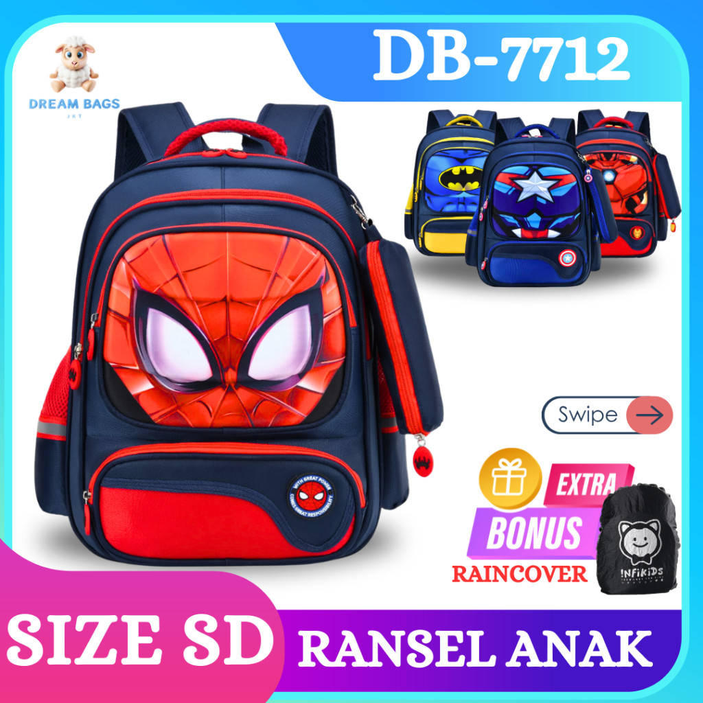 Tas Sekolah Karakter Superhero DB 1922 Size SD Tas Anak Import - Tas Sekolah Anak Laki Laki - Tas Se