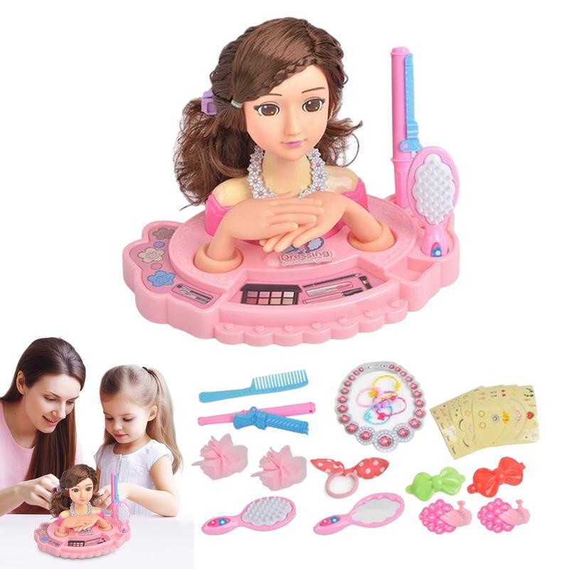 Kids Makeup Beauty Toys For Girl Half Body Hairstyle Doll With Cosmetic Set Makeup Training Head Pre