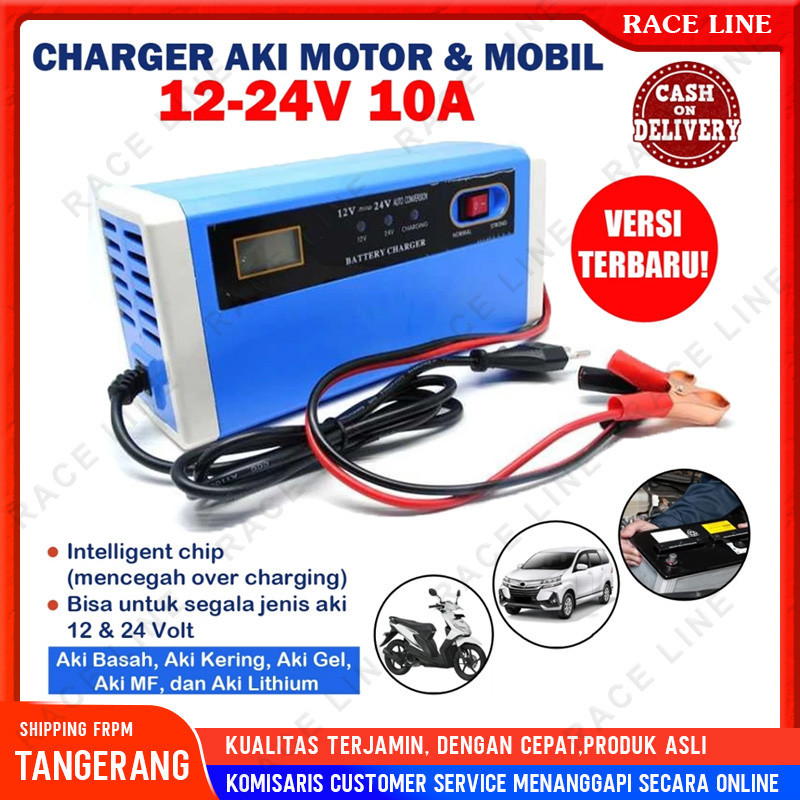 BRUSTYX  Charger Aki Mobil Motor 12V-24V 10A/ Charger Aki Portable 12V-24V 10A Mobil dan Motor LCD I