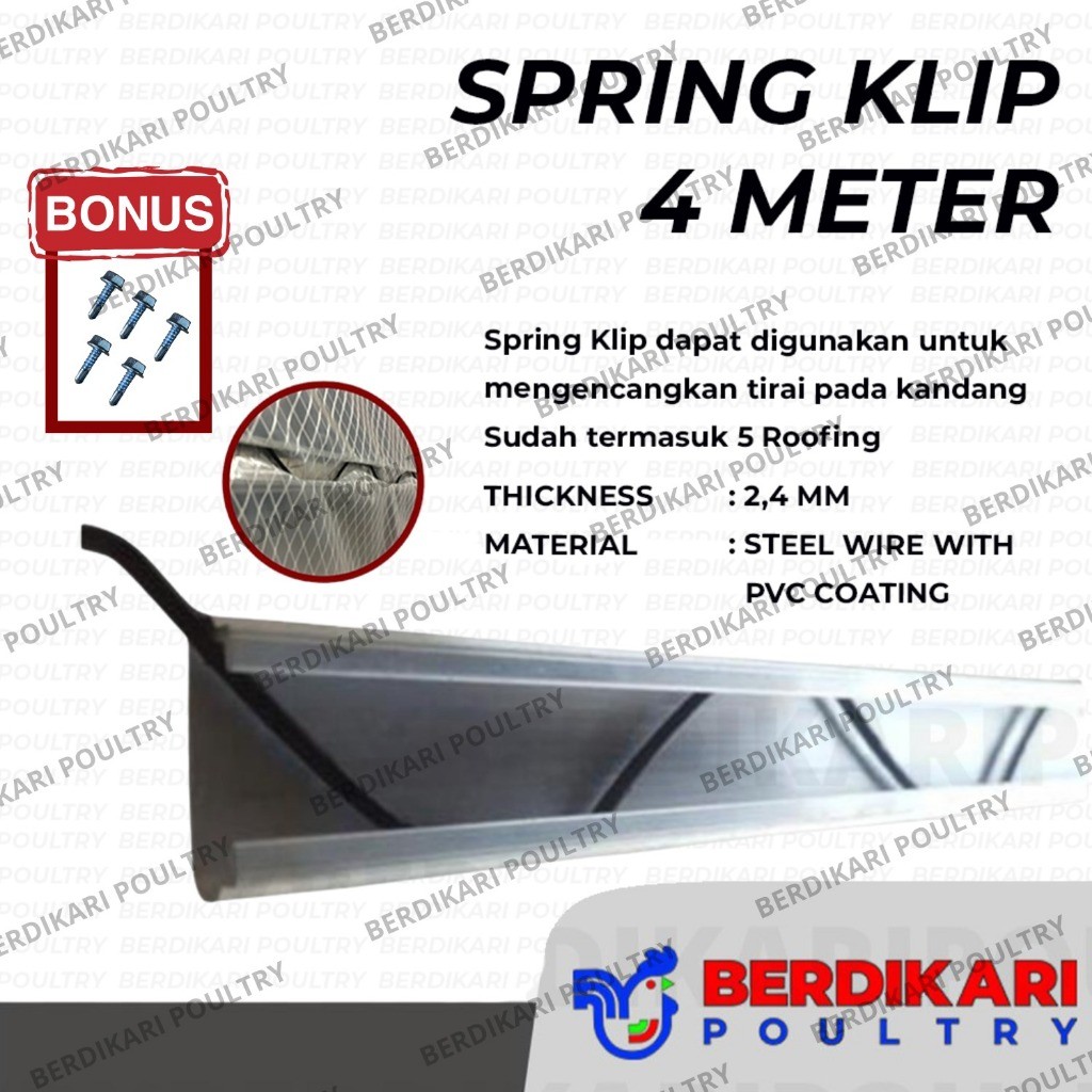 bpl - Spring Clip 4 Meter ( FREE ROUFING BAJA RINGAN 5 PCS ) /Kawat Alat Pasang Plastik UV Green Hou