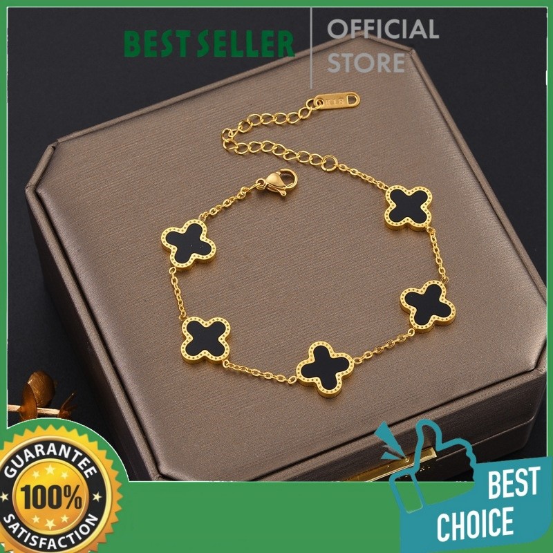 Gelang Clover Wanita Fashion Rantai Elegan Premium Korea Model Baru Titanium Steel Anti Luntur Tidak