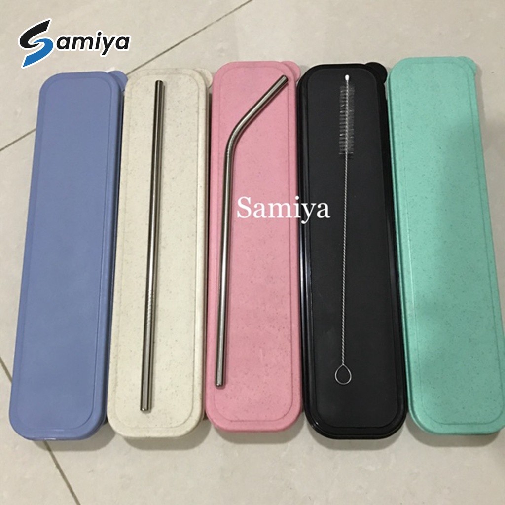 paket sedotan stainless set dengan kotak box / sikat sedotan stainless / stainless straw / souvenir 