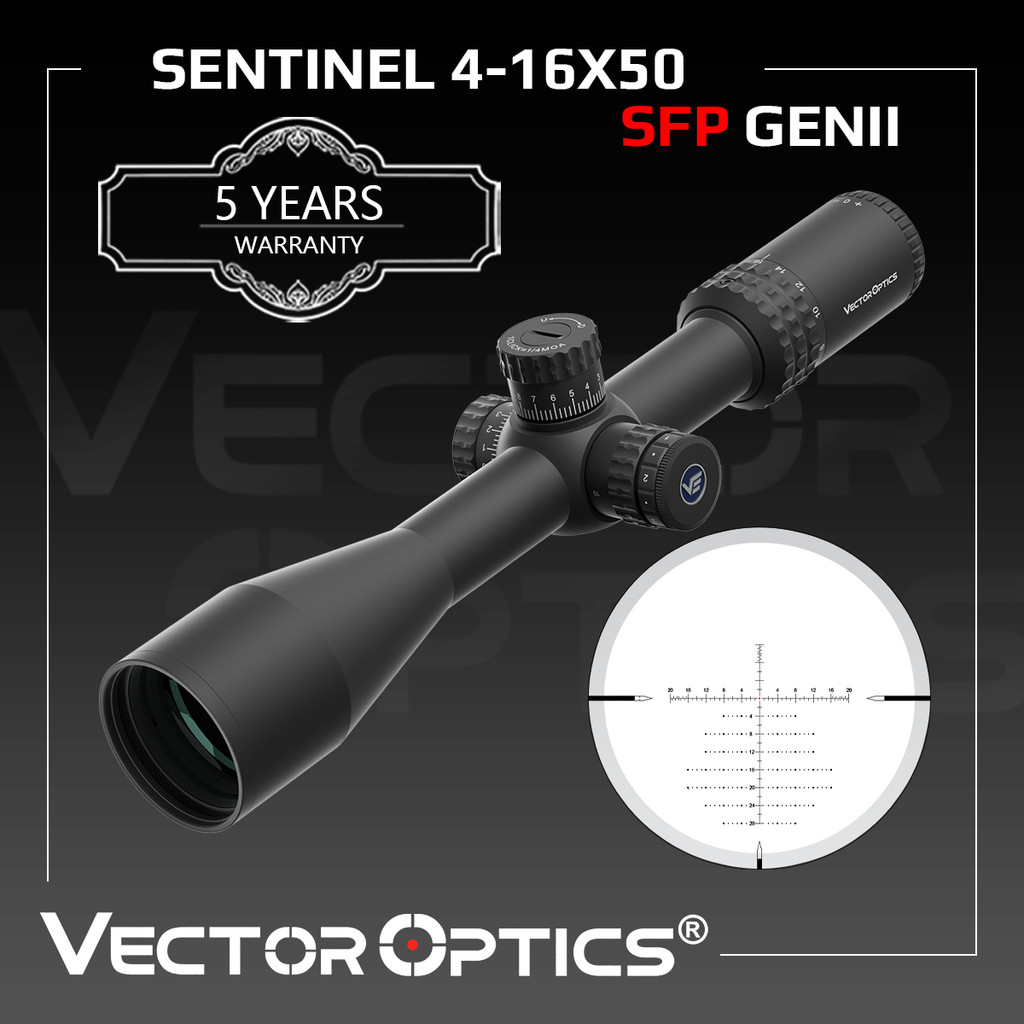 Vector Optics Sentinel 4-16x50 GenII SFP Riflescope With Center Dot Illuminated Reticle&Zero Stop Fu