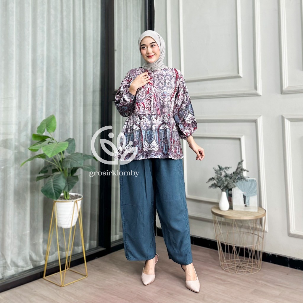 One Set Rita Rayon Premium Busui Setelan Wanita Atasan Bawahan Celana Panjang Batik Adem Nyaman Teba