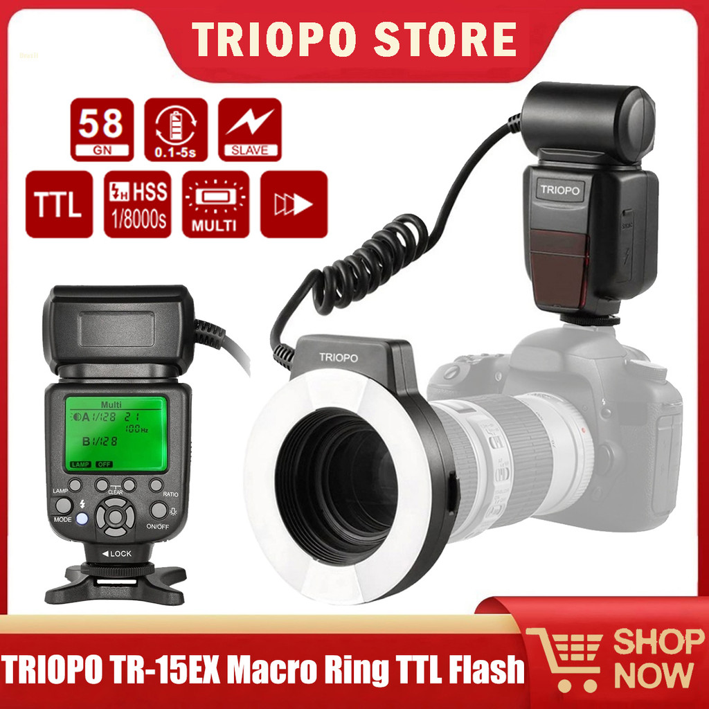 TRIOPO TR-15EX TTL HSS Macro LED Ring Flash Speedlite with 6 Different Size Adapter Rings for Canon 