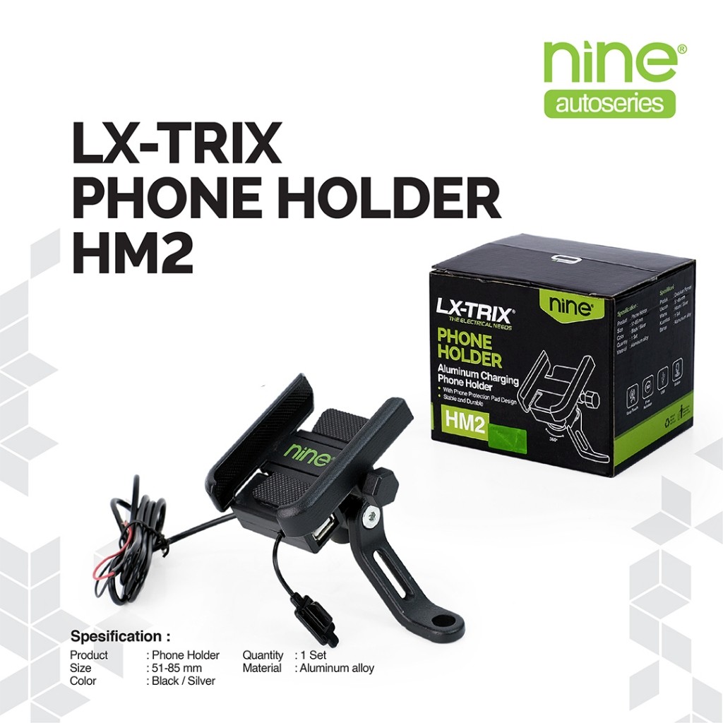 LX-TRIX Holder HP Besi + Charging Spion Motor Handphone USB Cas Alloy HM2 - NINE SURABAYA
